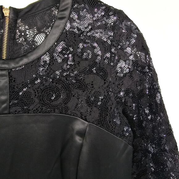 Frankie Morello Gala-Ready Glam Black Satin Sequin Lace Sheath Pencil Dress 40 - Picture 4 of 11